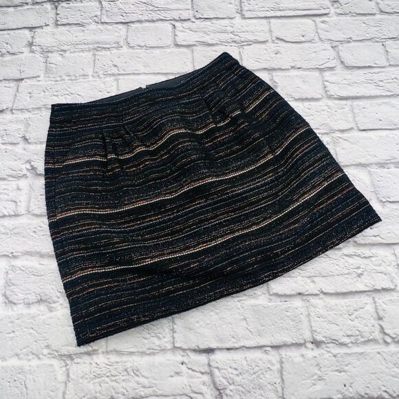 J. Crew Factory Metallic Tweed Mini Skirt Women's Size 2 Black Multi Stripe - Picture 1 of 9